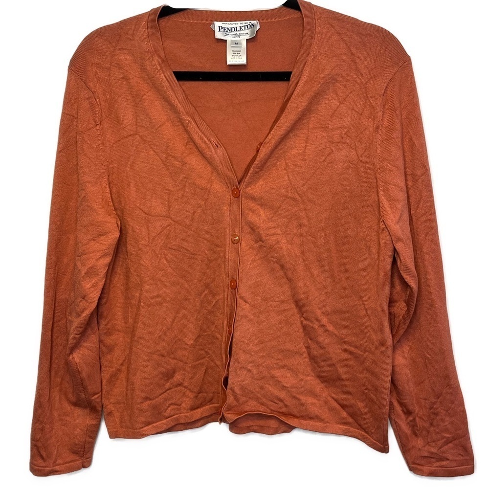 Pendleton Silk Blend V-neck Cardigan Coral Sz Petite Med